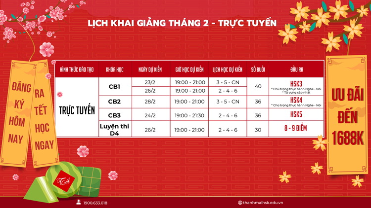 Lịch học tiếng Trung cơ sở trực tuyến