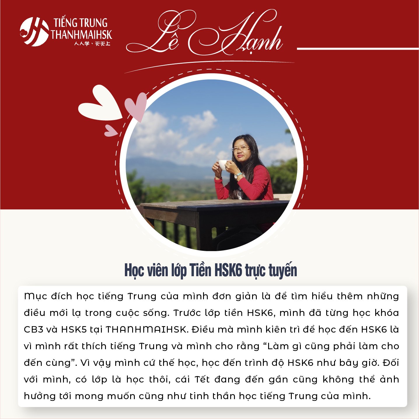 Lê Hạnh - Học viên lớp tiền HSK6 trực tuyến