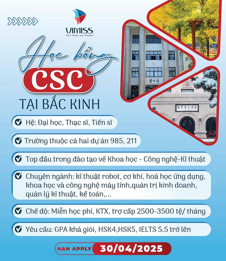 Thông tin về học bổng CSC về Khoa học-Công nghệ-Kĩ thuật tại Bắc Kinh