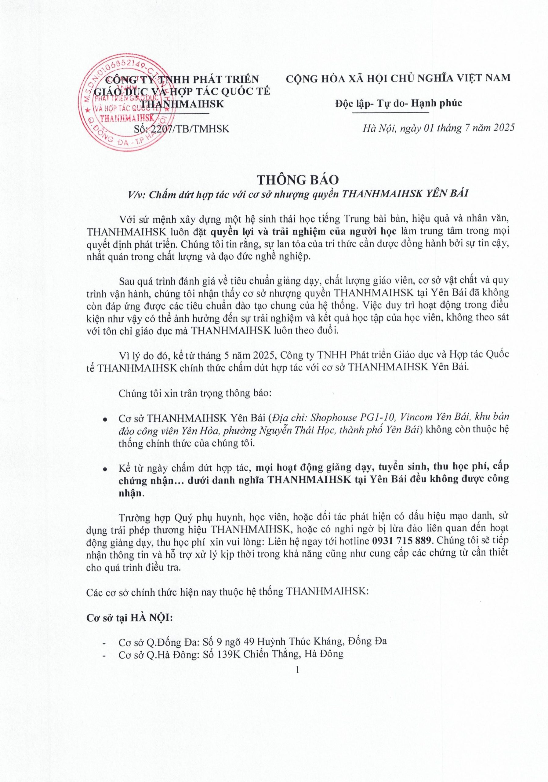 Thời điểm chấm dứt hợp tác 1