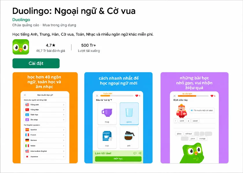 Duolingo phù hợp với trẻ lớn thích học theo cấp độ ngắn Duolingo phù hợp với trẻ lớn thích học theo cấp độ ngắn